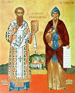 Икона прп. Симеона, царя Сербского, Мироточивого и свт. Саввы I, архиеп. Сербского